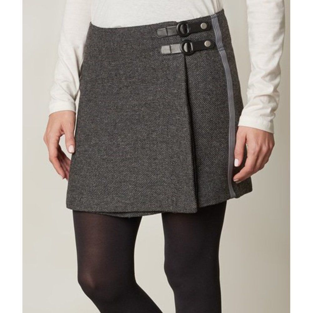 Prana Coal Quincy Wool-Blend Buckle Wrap Skirt